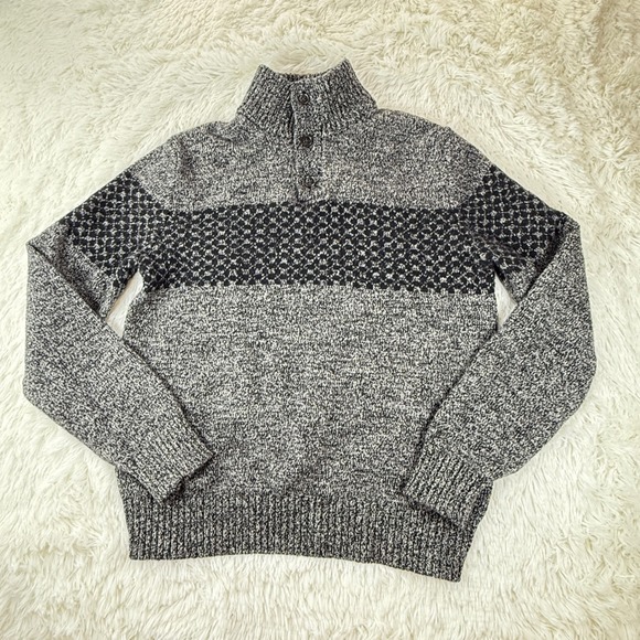 GAP Mens Gray Lambswool Blend Mock Neck Button Up Sweater Pullover Medium - Picture 1 of 12